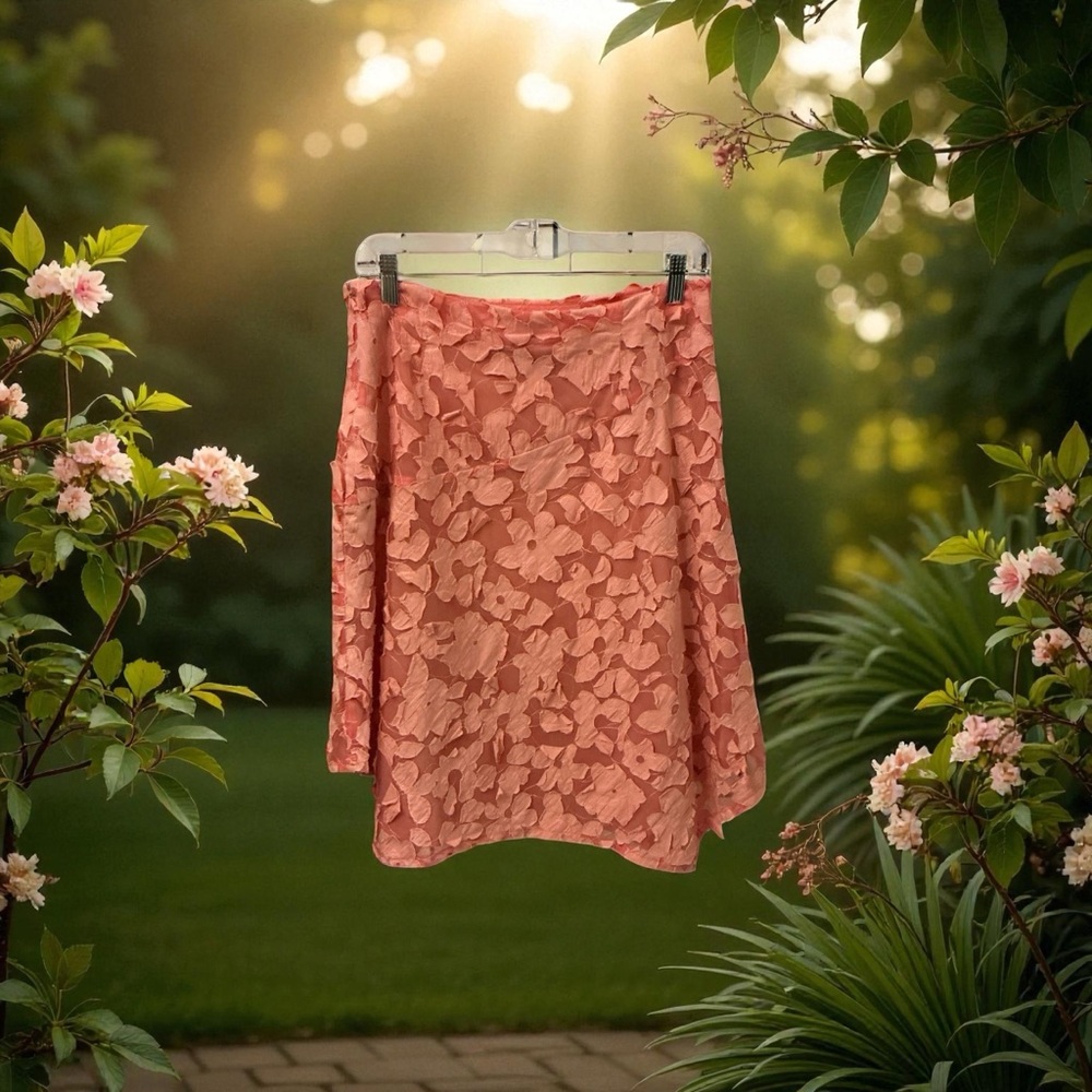 Donna Rae New York Asymmetrical Floral Skirt in Coral - Picture 2 of 3